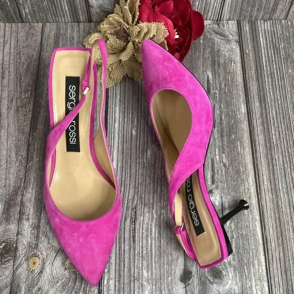 Sergio Rossi Scarpe Donna Pink Suede Slingback Pumps 39M - Picture 3 of 8